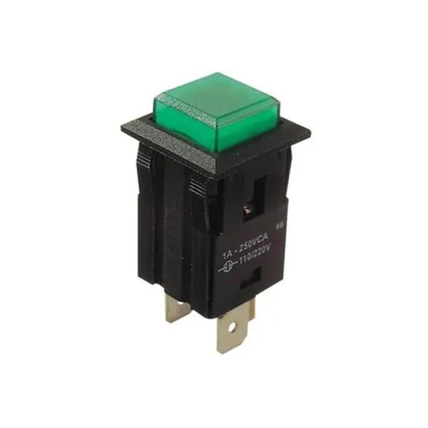 CHAVE PUSH BUTTON QUADRADO/TRAVA MONO  VERDE 1A MARGIRIUS